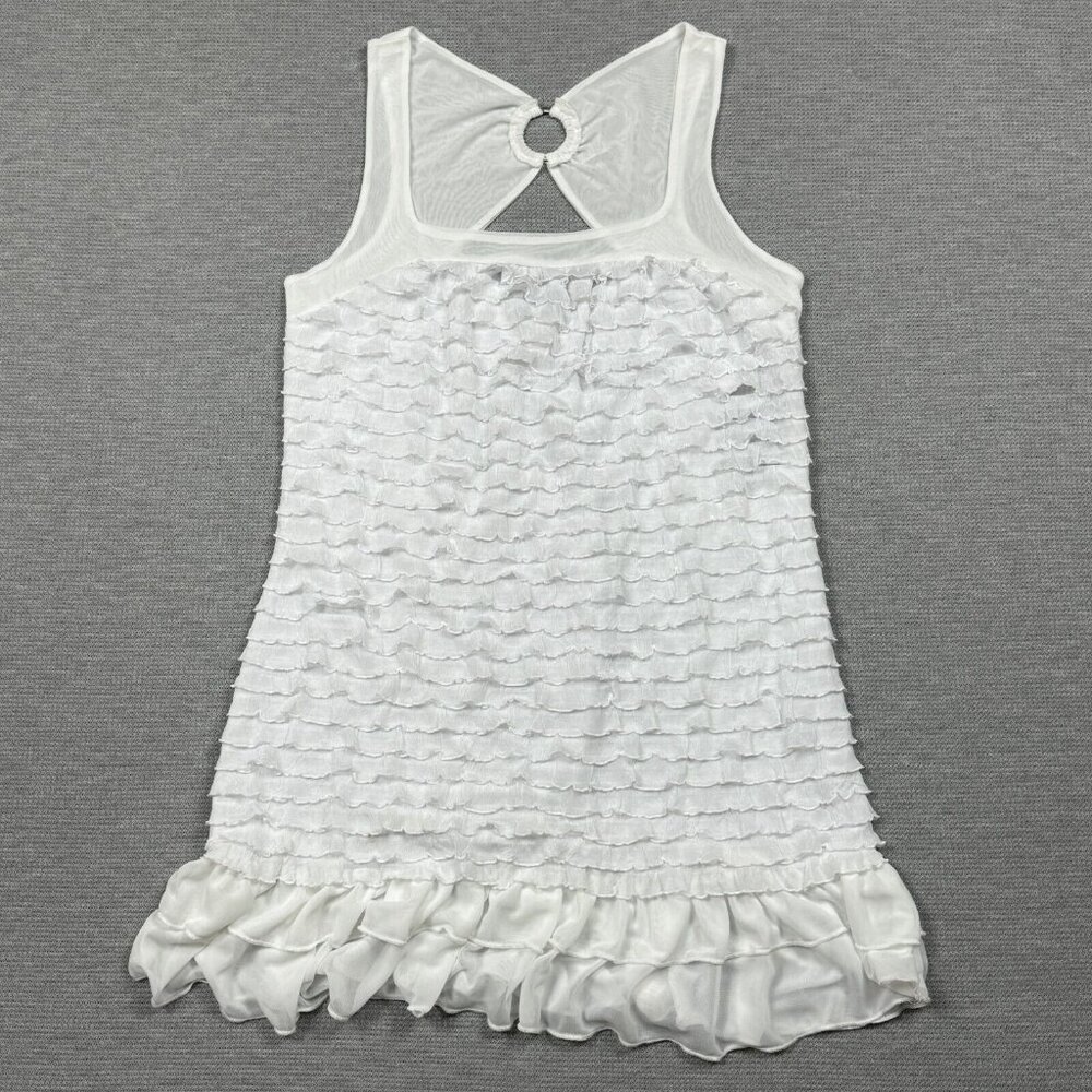 Volume One Sleeveless Mini Dress Womens XL White Ruffled Square Neck Keyhole NWT - Picture 5 of 14